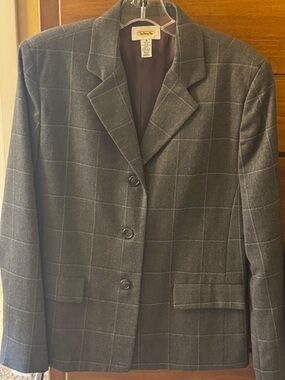 Talbots Gray Windowpane Wool Blend Blazer & Matching Skirt